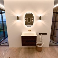 CIRO 70cm bathroom vanity set color Walnut with 2 drawers. Vanity top CLOUD Center without tab hole, color Talc.