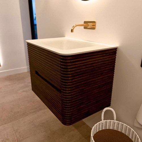 CIRO 70cm mueble de baño color Walnut con 2 cajones. Lavabo CLOUD Centro sin orificio Talc.-2