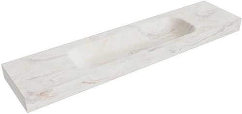 BIG LARGE Ostra freihängend Waschtisch aus solid surface (mineralwerkstoff) 200cm. Waschbeckenposition Mittig rand 12cm hoch.