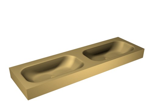 BIG SMALL Oro Lavabo suspendido de solid surface 150cm. Posición del fregadero Doble borde de 12cm de alto.