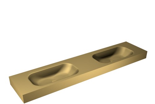 BIG SMALL Oro Lavabo suspendido de solid surface 200cm. Posición del fregadero Doble borde de 12cm de alto.