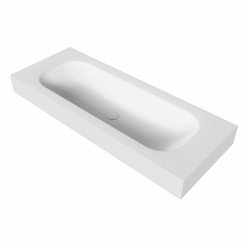 BIG medium Talc vrijhangende solid surface wastafel 121cm. Positie wasbak Midden. Rand 12cm hoog.-3