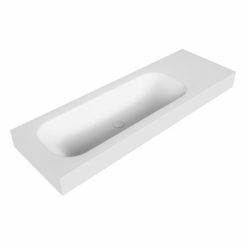 BIG medium Talc vrijhangende solid surface wastafel 140cm. Positie wasbak Links. Rand 12cm hoog.