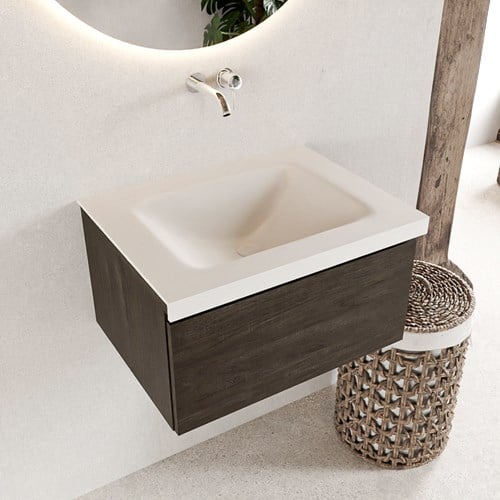 BUKLA 60cm mueble de baño Dark Brown 1 cajón. Lavabo CLOUD centro sin orificios color Talc