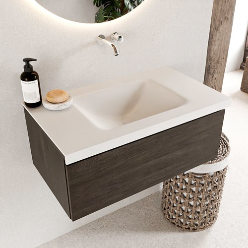 BUKLA 80cm mueble de baño Dark Brown 1 cajón. Lavabo CLOUD centro sin orificios color Talc