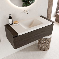 BUKLA 100cm bathroom vanity modular Dark brown with 1 drawer. Vanity top CLOUD Center without tab hole color Talc.