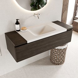 BUKLA 120cm bathroom vanity modular Dark brown with 1 drawer. Vanity top CLOUD Center without tab hole color Talc.