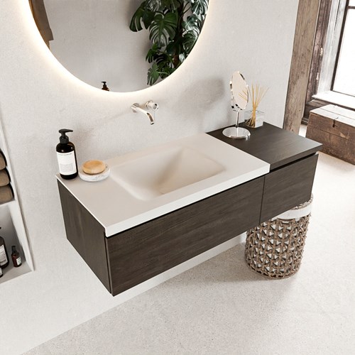 BUKLA 120cm mueble de baño con módulo 40 Dark Brown 2 cajones. Lavabo CLOUD izquierda sin orificios color Talc