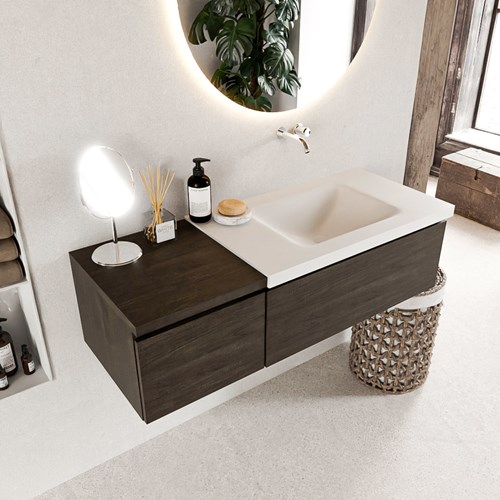 BUKLA 120cm mueble de baño con módulo 40 Dark Brown 2 cajones. Lavabo CLOUD derecho sin orificios color Talc