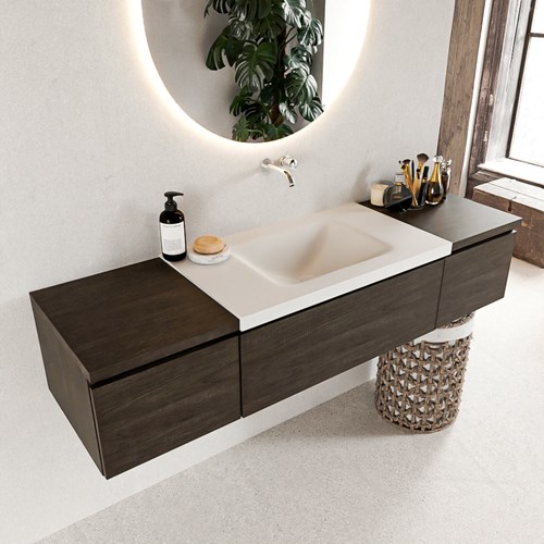 BUKLA 160cm mueble de baño con módulo 40 Dark Brown 3 cajones. Lavabo CLOUD centro sin orificios color Talc