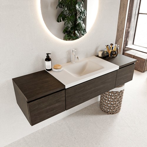 BUKLA 160cm mueble de baño con módulo 40 Dark Brown 3 cajones. Lavabo CLOUD centro 1 orificio color Talc