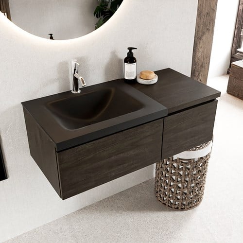BUKLA 100cm mueble de baño con módulo 40 Dark Brown 2 cajones. Lavabo CLOUD izquierda 1 orificio color Urban