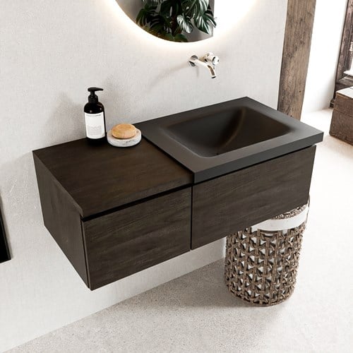 BUKLA 100cm mueble de baño con módulo 40 Dark Brown 2 cajones. Lavabo CLOUD derecho sin orificios color Urban