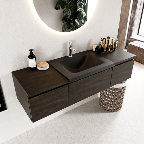 BUKLA 140cm mueble de baño con módulo 40 Dark Brown 3 cajones. Lavabo CLOUD centro 1 orificio color Urban