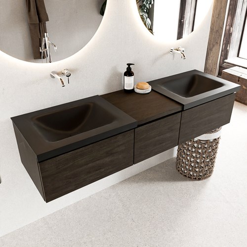 BUKLA 160cm mueble de baño con módulo 40 Dark Brown 3 cajones. Lavabo CLOUD duble sin orificios color Urban