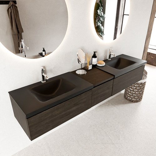 BUKLA 200cm mueble de baño con módulo 40 Dark Brown 3 cajones. Lavabo CLOUD duble 2 orificios color Urban