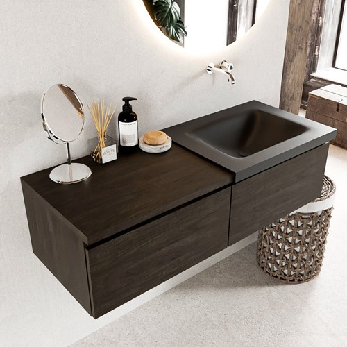 BUKLA 120cm mueble de baño con módulo 60 Dark Brown 2 cajones. Lavabo CLOUD derecho sin orificios color Urban