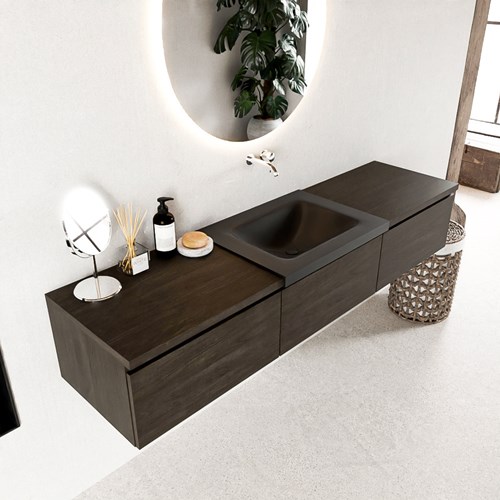BUKLA 180cm mueble de baño con módulo 60 Dark Brown 3 cajones. Lavabo CLOUD centro sin orificios color Urban