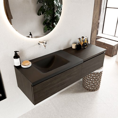 BUKLA 140cm mueble de baño con módulo 60 Dark Brown 2 cajones. Lavabo CLOUD izquierda sin orificios color Urban