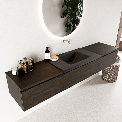 BUKLA 200cm mueble de baño con módulo 60 Dark Brown 3 cajones. Lavabo CLOUD centro sin orificios color Urban