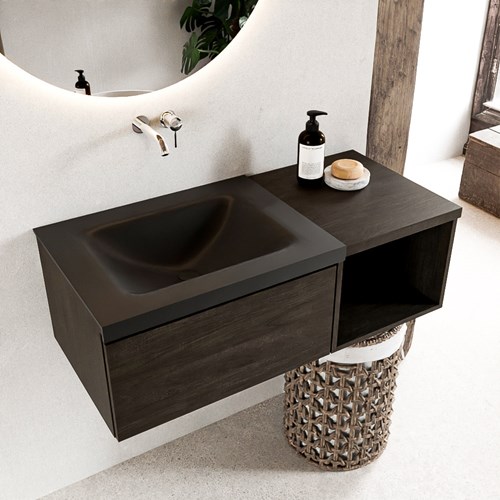 BUKLA 100cm mueble de baño con módulo abierto 40 Dark Brown 1 cajón. Lavabo CLOUD izquierda sin orificios color Urban