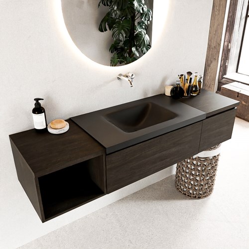BUKLA 160cm mueble de baño con módulo abierto 40 izquierda Dark Brown 2 cajones. Lavabo CLOUD centro sin orificios color Urban