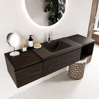 BUKLA 160cm mueble de baño con módulo abierto 40 derecho Dark Brown 2 cajones. Lavabo CLOUD centro 1 orificio color Urban