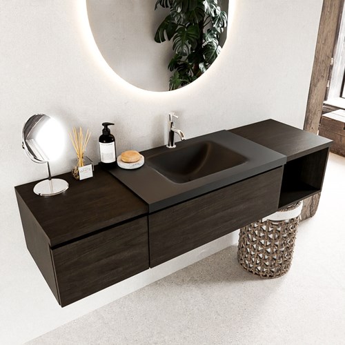 BUKLA 160cm mueble de baño con módulo abierto 40 derecho Dark Brown 2 cajones. Lavabo CLOUD centro 1 orificio color Urban