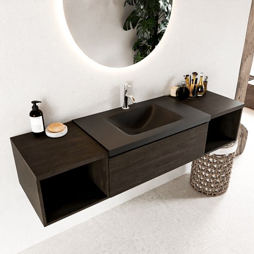 BUKLA 160cm mueble de baño con módulo abierto 40 I+D Dark Brown 1 cajón. Lavabo CLOUD centro 1 orificio color Urban
