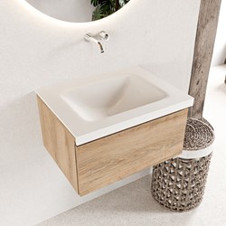 BUKLA 60cm bathroom vanity modular Washed Oak with 1 drawer. Vanity top CLOUD Center without tab hole color Talc.