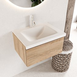 BUKLA 60cm bathroom vanity modular Washed Oak with 1 drawer. Vanity top CLOUD Center 1 tab hole color Talc.