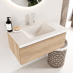 BUKLA 80cm bathroom vanity modular Washed Oak with 1 drawer. Vanity top CLOUD Center 1 tab hole color Talc.