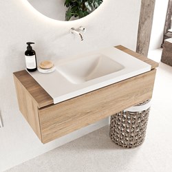 BUKLA 100cm bathroom vanity modular Washed Oak with 1 drawer. Vanity top CLOUD Center without tab hole color Talc.