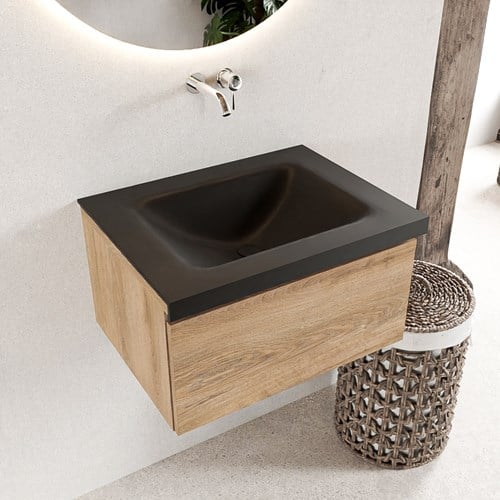 BUKLA 60cm mueble de baño Washed Oak 1 cajón. Lavabo CLOUD centro sin orificios color Urban