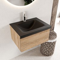 BUKLA 60cm bathroom vanity modular Washed Oak with 1 drawer. Vanity top CLOUD Center 1 tab hole color Urban.