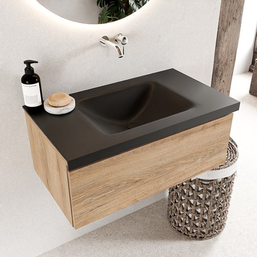 BUKLA 80cm mueble de baño Washed Oak 1 cajón. Lavabo CLOUD centro sin orificios color Urban