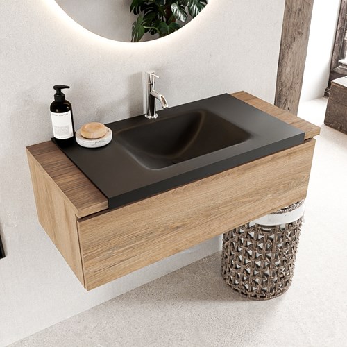 BUKLA 100cm mueble de baño Washed Oak 1 cajón. Lavabo CLOUD centro 1 orificio color Urban