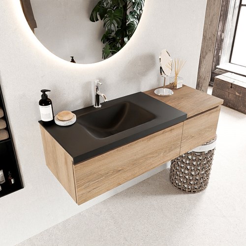 BUKLA 120cm mueble de baño con módulo 40 Washed Oak 2 cajones. Lavabo CLOUD izquierda 1 orificio color Urban