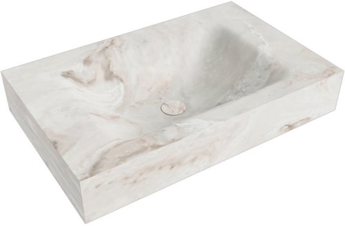 CLOUD Frappe Lavabo suspendido de solid surface 71cm. Posición del fregadero Centro borde de 12cm de alto.
