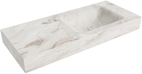 CLOUD Frappe freihängend Waschtisch aus solid surface (mineralwerkstoff) 110cm. Waschbeckenposition Rechts rand 12cm hoch.