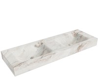 CLOUD Frappe freihängend Waschtisch aus solid surface (mineralwerkstoff) 140cm. Waschbeckenposition Doppelt rand 12cm hoch.