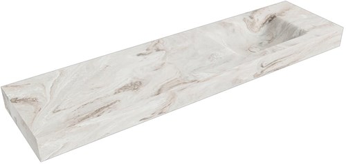CLOUD Frappe freihängend Waschtisch aus solid surface (mineralwerkstoff) 181cm. Waschbeckenposition Rechts rand 12cm hoch.