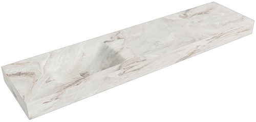 CLOUD Frappe freihängend Waschtisch aus solid surface (mineralwerkstoff) 190cm. Waschbeckenposition Links rand 12cm hoch.