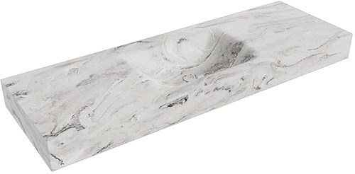 CLOUD Glace vrijhangende wastafel 140cm. Positie wasbak Midden rand 12cm. 