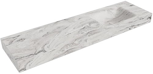 CLOUD Glace freihängend Waschtisch aus solid surface (mineralwerkstoff) 171cm. Waschbeckenposition Rechts rand 12cm hoch.