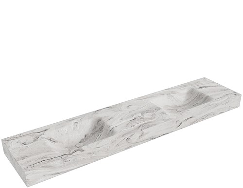 CLOUD Glace freihängend Waschtisch aus solid surface (mineralwerkstoff) 200cm. Waschbeckenposition Doppelt rand 12cm hoch.