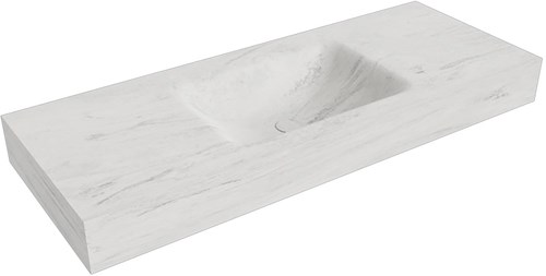CLOUD Opalo Lavabo suspendido de solid surface 121cm. Posición del fregadero Centro borde de 12cm de alto.