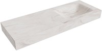 CLOUD Ostra freihängend Waschtisch aus solid surface (mineralwerkstoff) 130cm. Waschbeckenposition Rechts rand 12cm hoch.