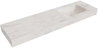 CLOUD Ostra freihängend Waschtisch aus solid surface (mineralwerkstoff) 170cm. Waschbeckenposition Rechts rand 12cm hoch.
