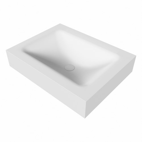 CLOUD Talc freihängend Waschtisch aus solid surface (mineralwerkstoff) 61cm. Waschbeckenposition Mittig rand 12cm hoch.-3